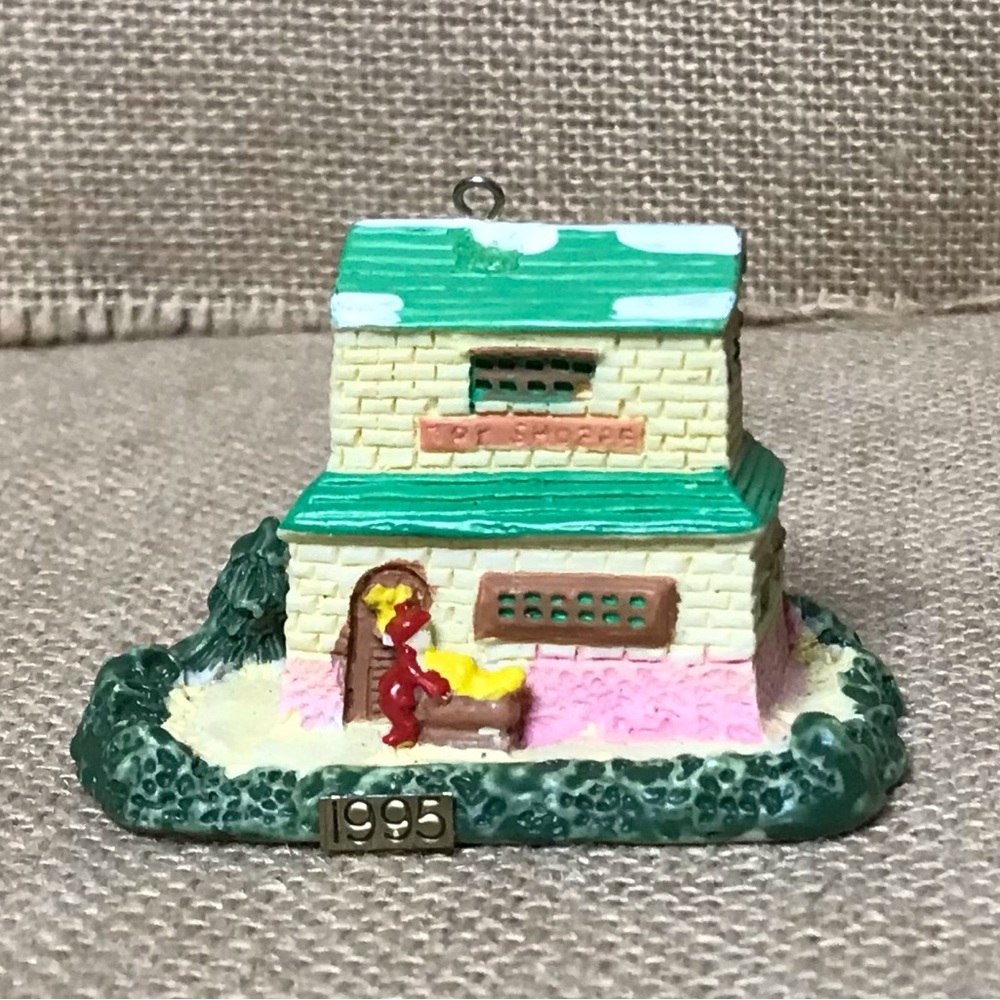 Vintage Yellow House Ceramic Christmas Ornament Holiday Cozy Cute Cottagecore